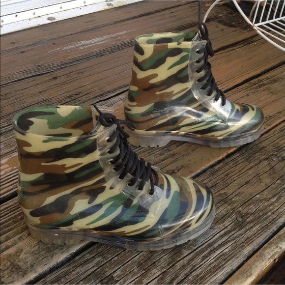 Camo Camouflage Jelly Boots 10 Clear Combat Moto - Picture 2 of 5